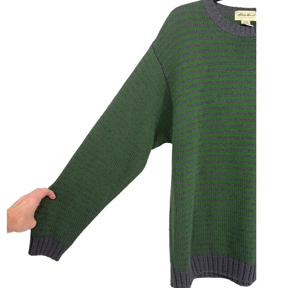 Eddie Bauer Mens Striped Long‎ Sleeve Crew Neck Cotton Sweater Size Medium Green - Picture 8 of 12